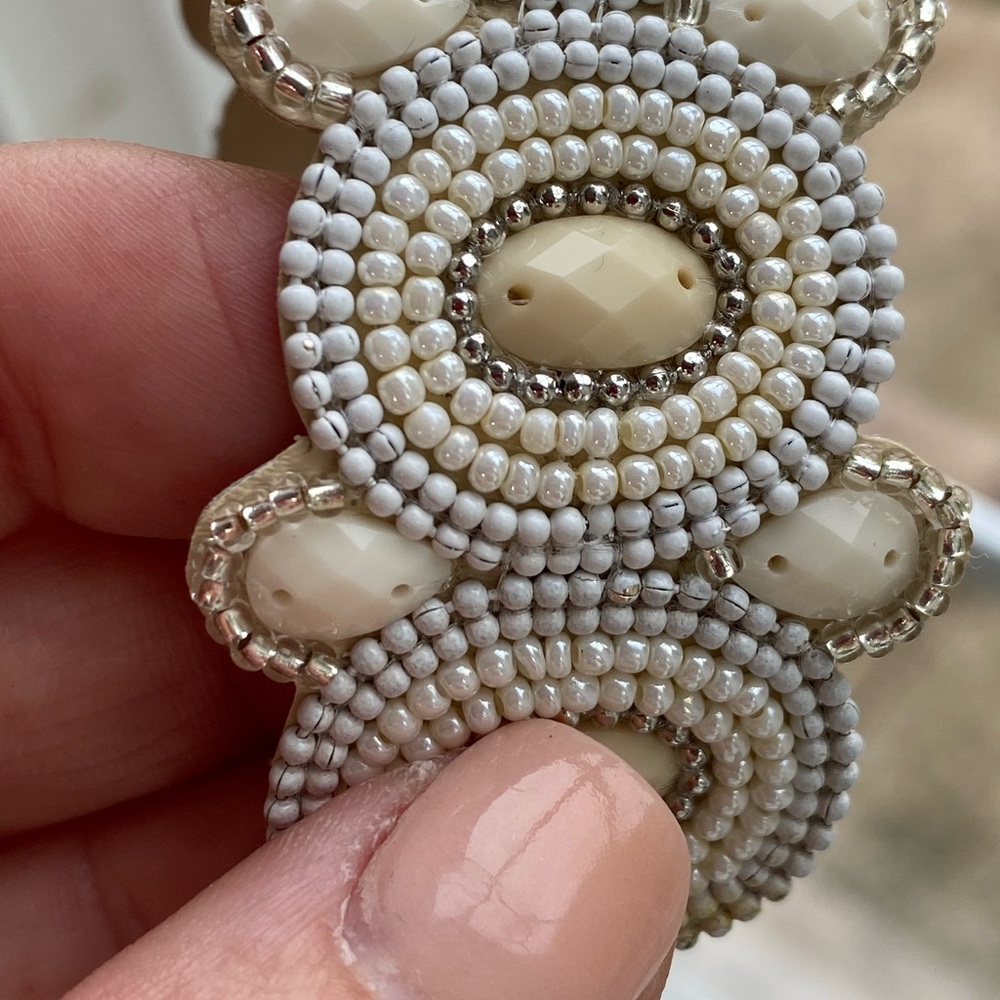 Sardinian Hand beaded Adjustable Cream and Silver Bracelet. One of a Kind NWOT